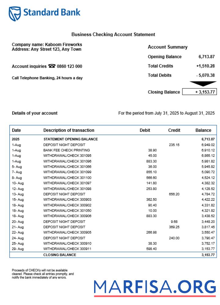 Realistic South African Standard organization statement Word and PDF template